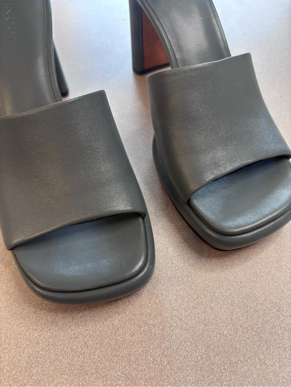 Vince Amara Gray Ankle-Strap Platform Block Heels Modern Minimalist